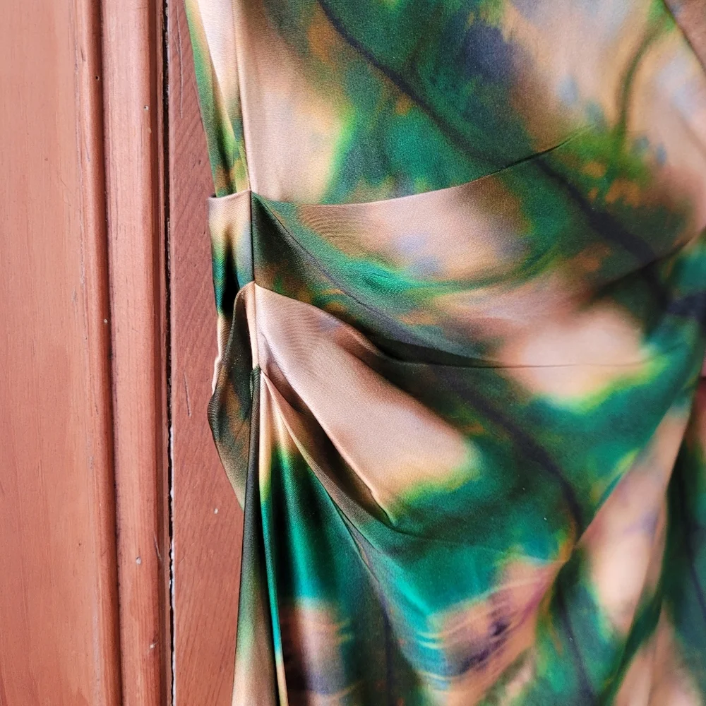 NWT Zara Satin Cowl Neck Draped Midi Slip Dress Green Gold Boho XL - Picture 6 of 14